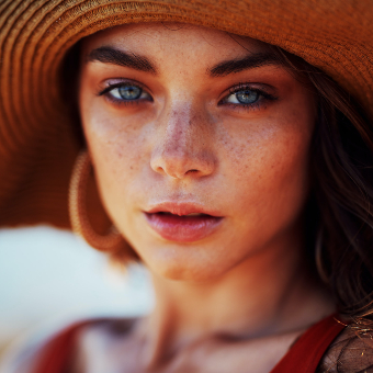 Woman with clear skin and freckles