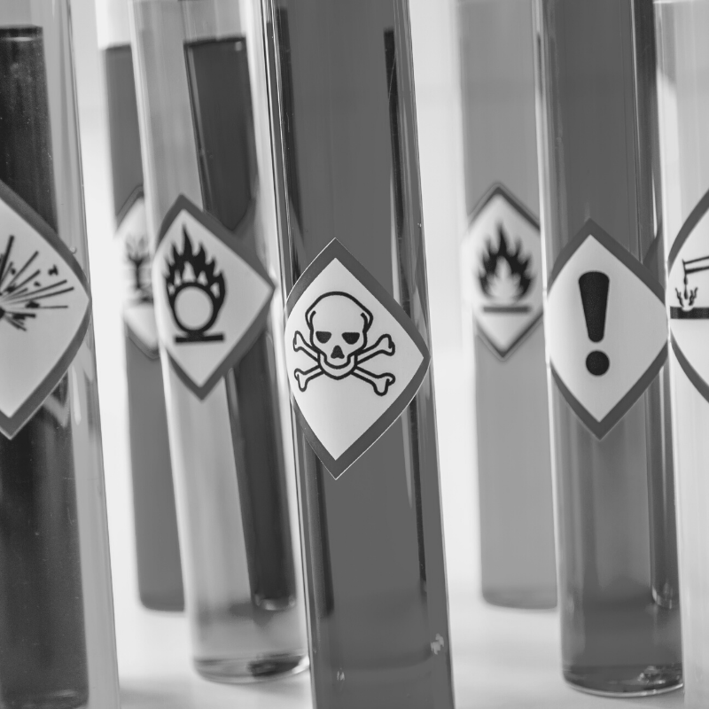 vials with toxic symbols