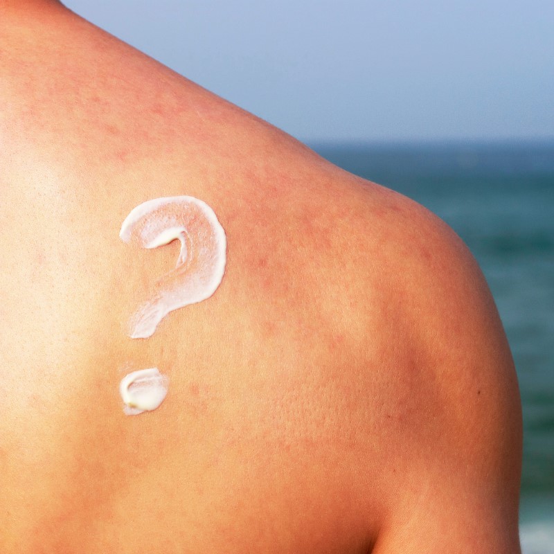 shoulder with sunscreen smear