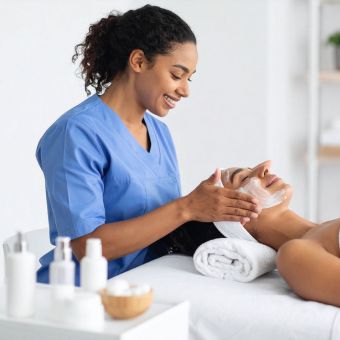 Image of an esthetician performing a fascial.