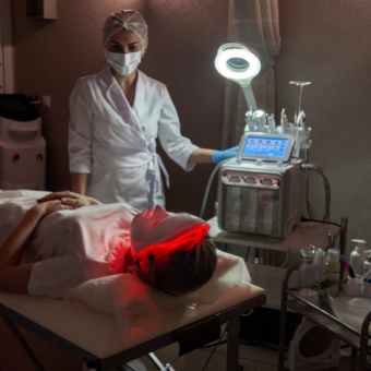 Woman receives LED treatment