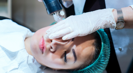 woman having RF microneedling treatment